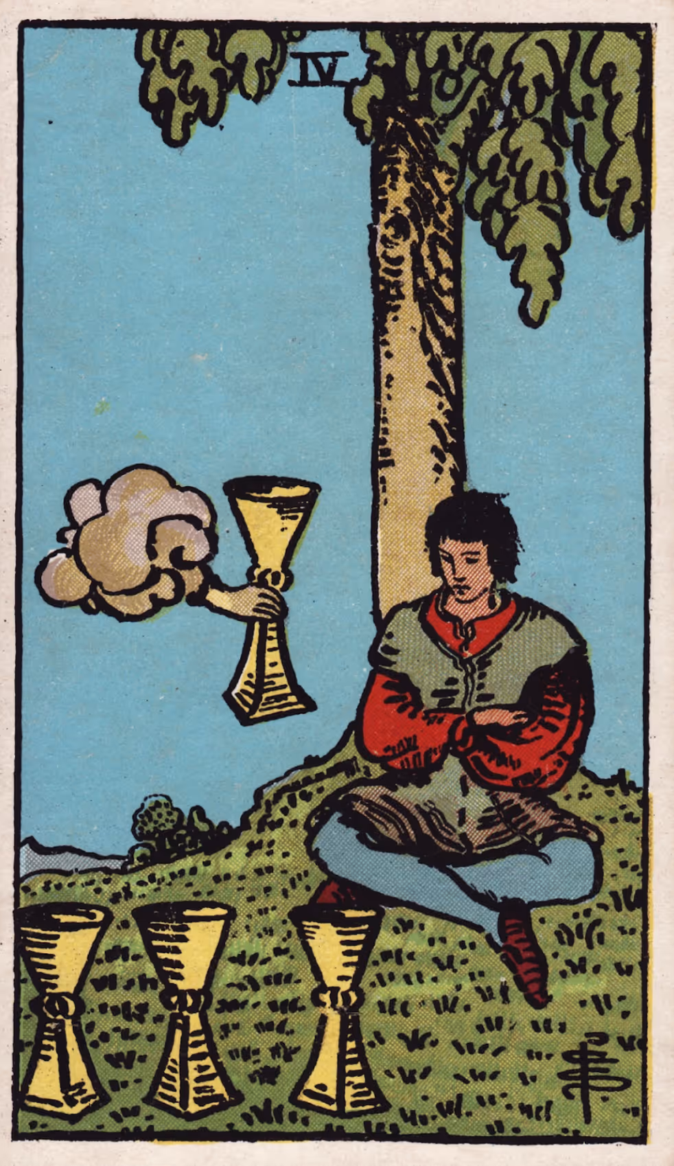 Four of Cups tarot card from the Rider deck