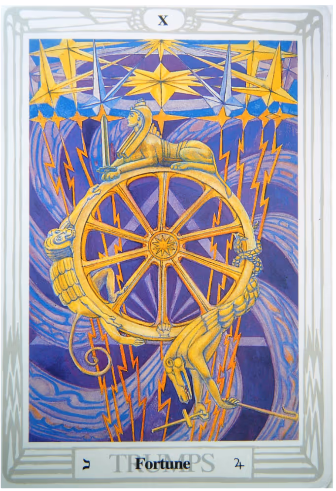 Wheel of Fortune tarot card from the Thoth deck