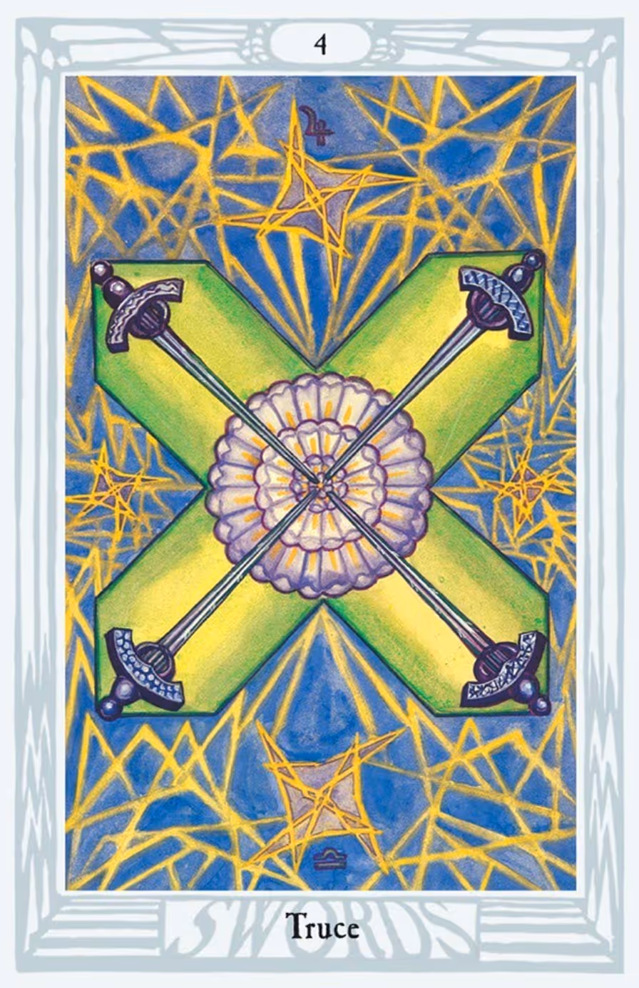 The Four of Swords tarot card from the Thoth deck