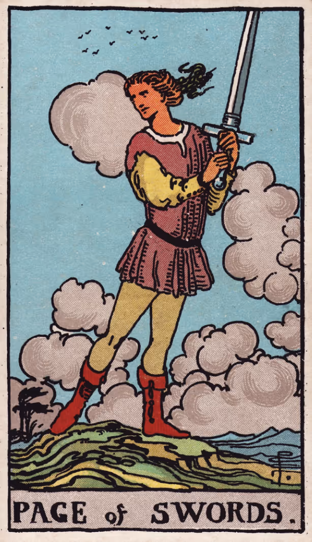 Page of Swords tarot card from the Rider deck