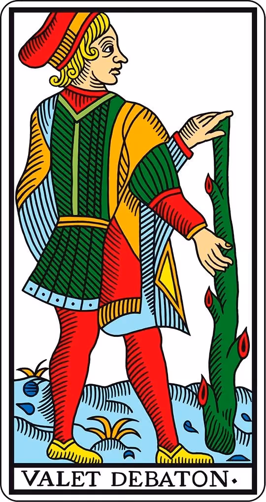 Page of Wands tarot card from the Thoth deck