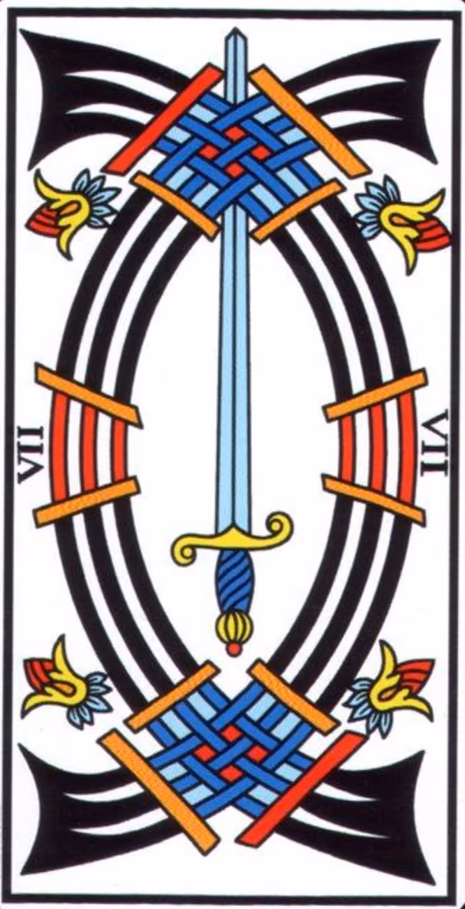 The Seven of Swords tarot card from the Thoth deck