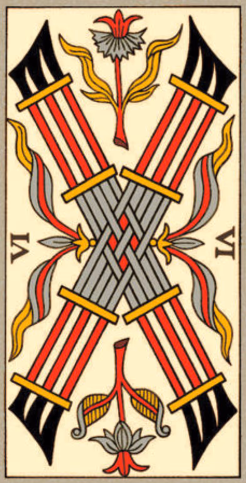 The Six of Wands tarot card from the Thoth deck