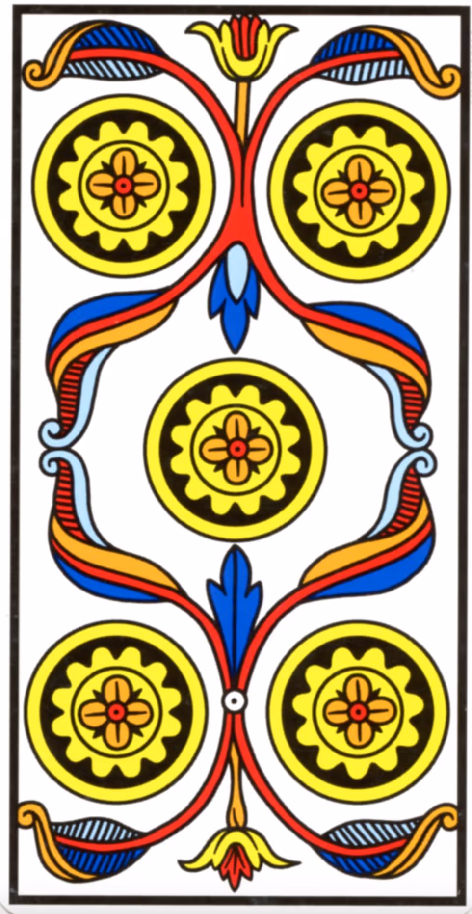 Five of Disks tarot card from the Thoth deck
