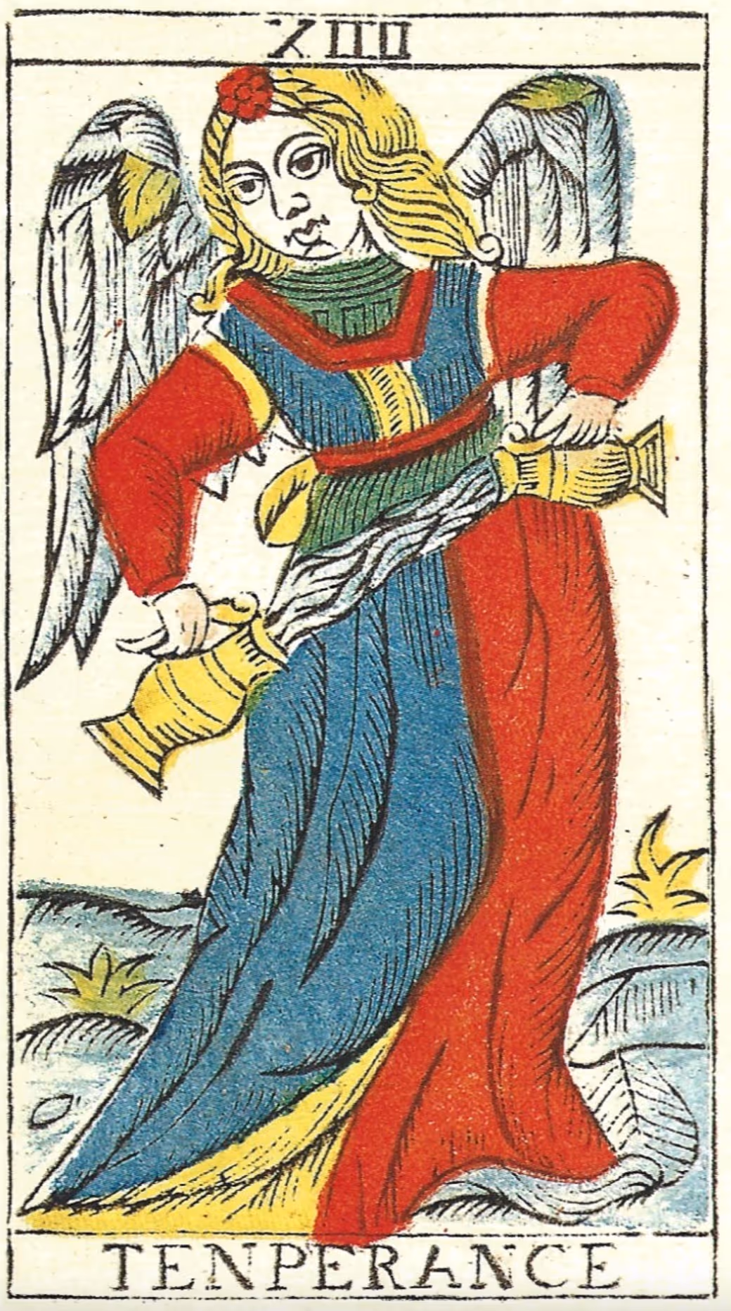 Temperance tarot card from the Marseille deck