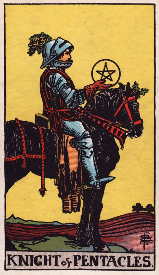 Knight of Disks tarot card from the Rider deck