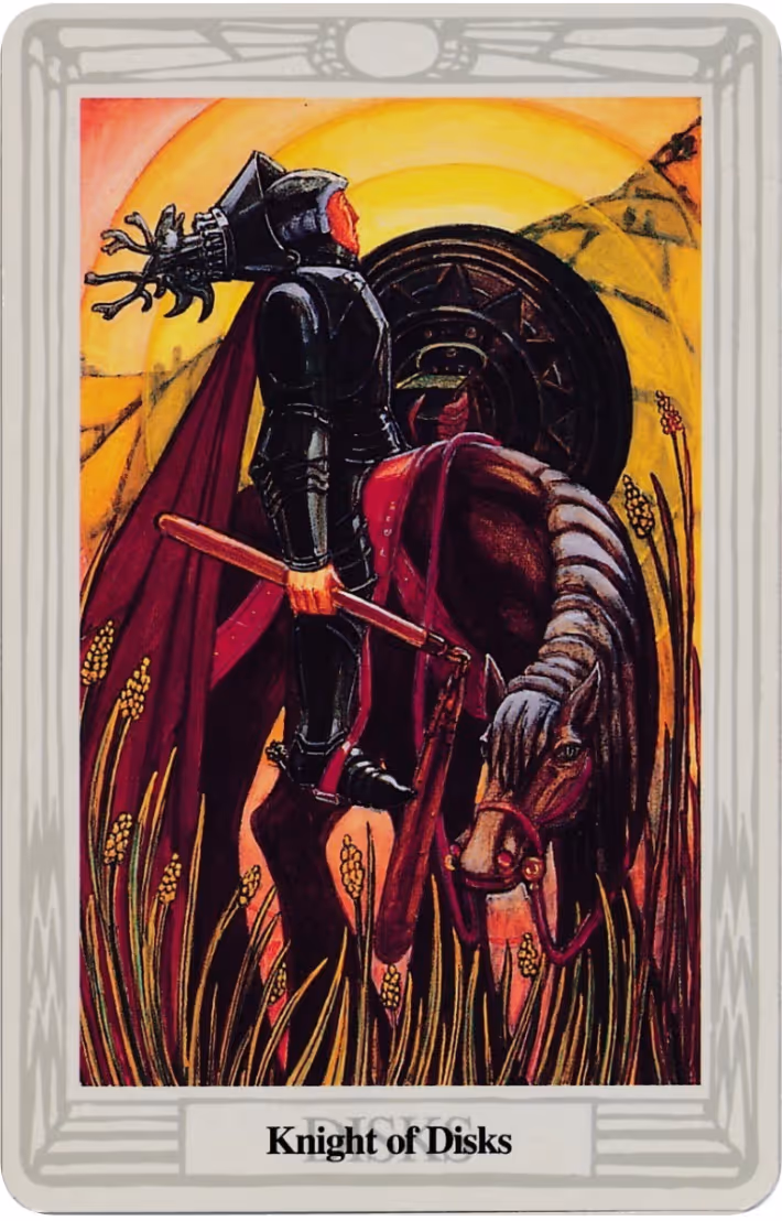 Knight of Disks tarot card from the Rider deck