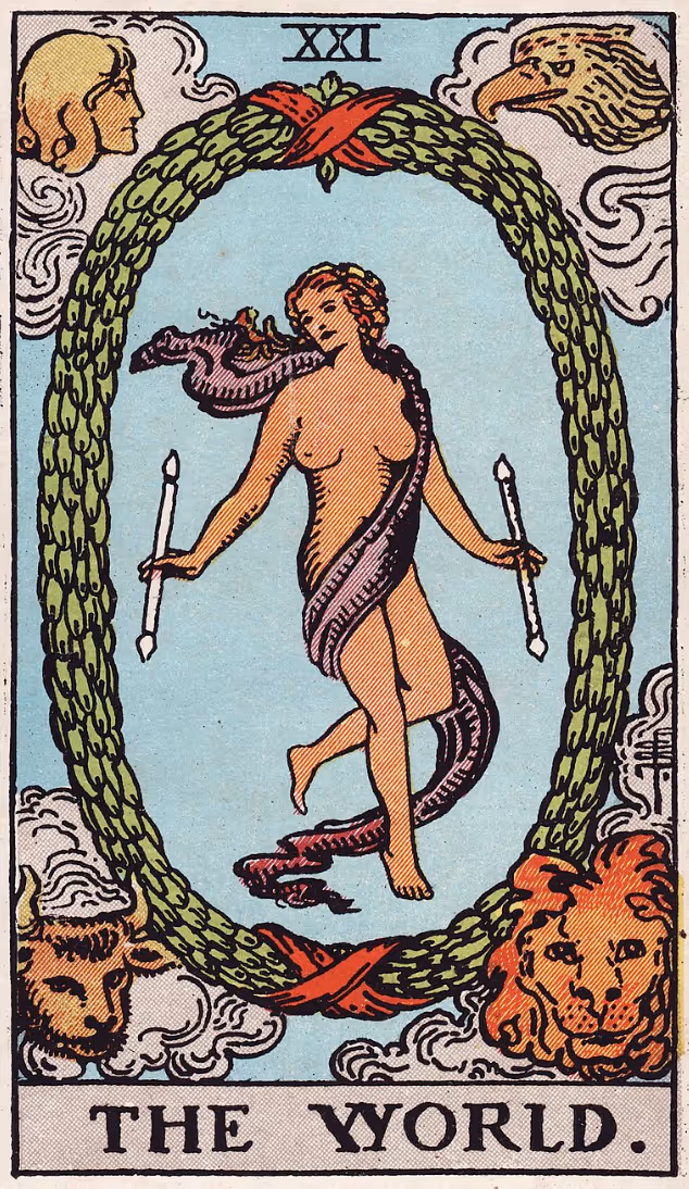The World tarot card from the Rider deck