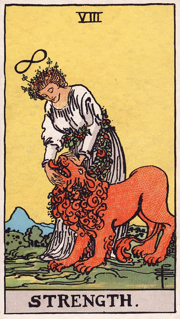 Strength tarot card from the Rider deck