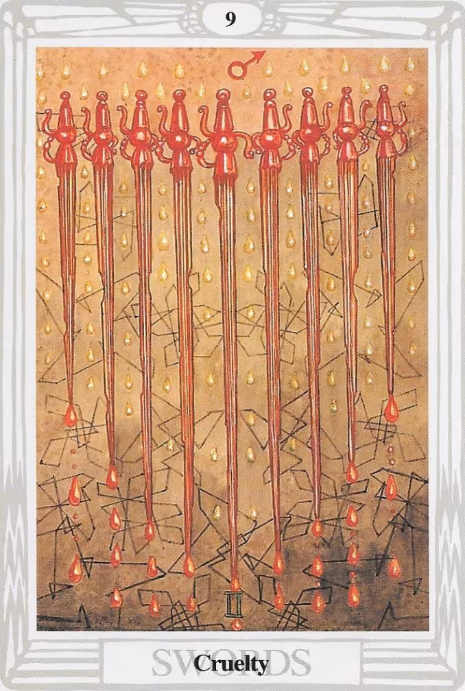 The Nine of Swords tarot card from the Rider deck