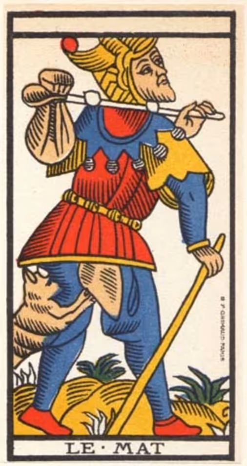 The Fool tarot card from the Rider deck
