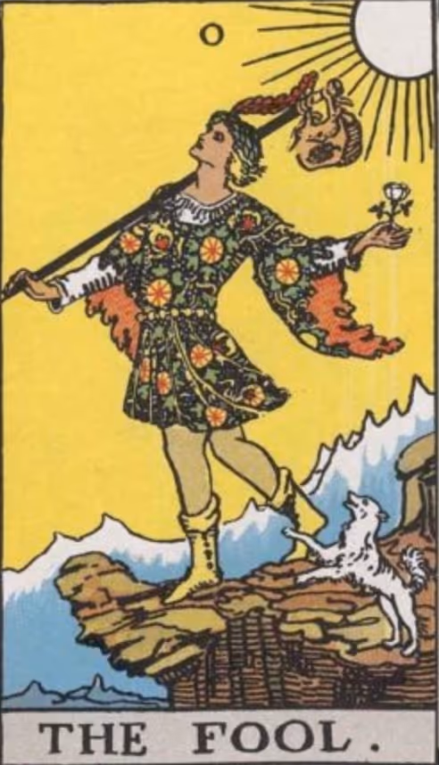 The Fool tarot card from the Rider deck