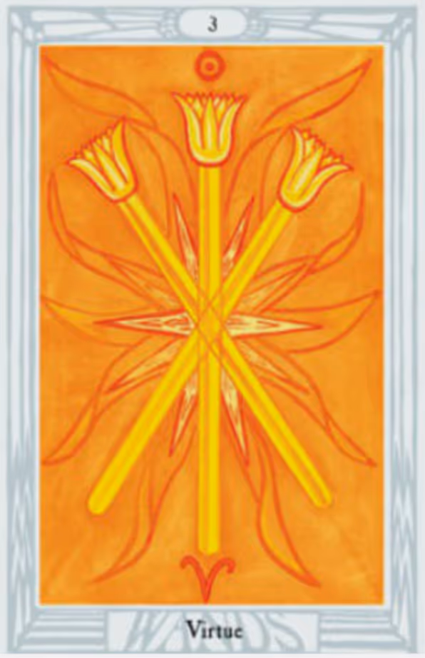 The Three of Wands tarot card from the Thoth deck