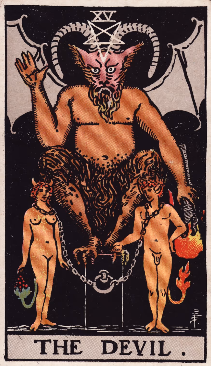 The Devil tarot card from the Rider deck