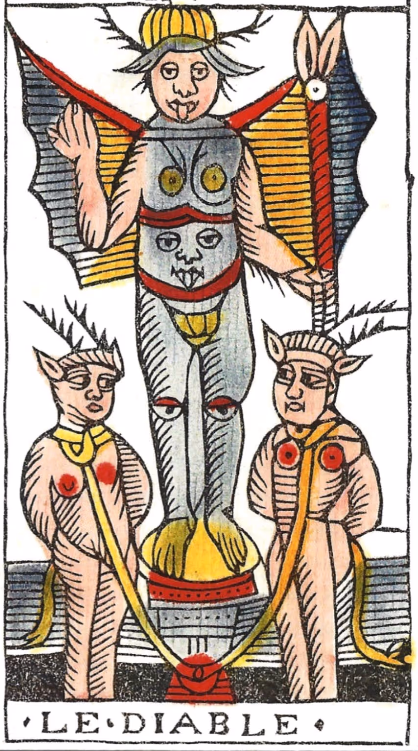 The Devil tarot card from the Marseille deck