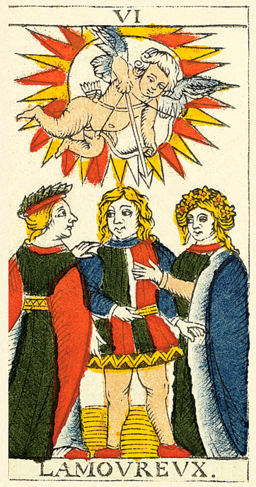 The Lovers tarot card from the Marseille deck
