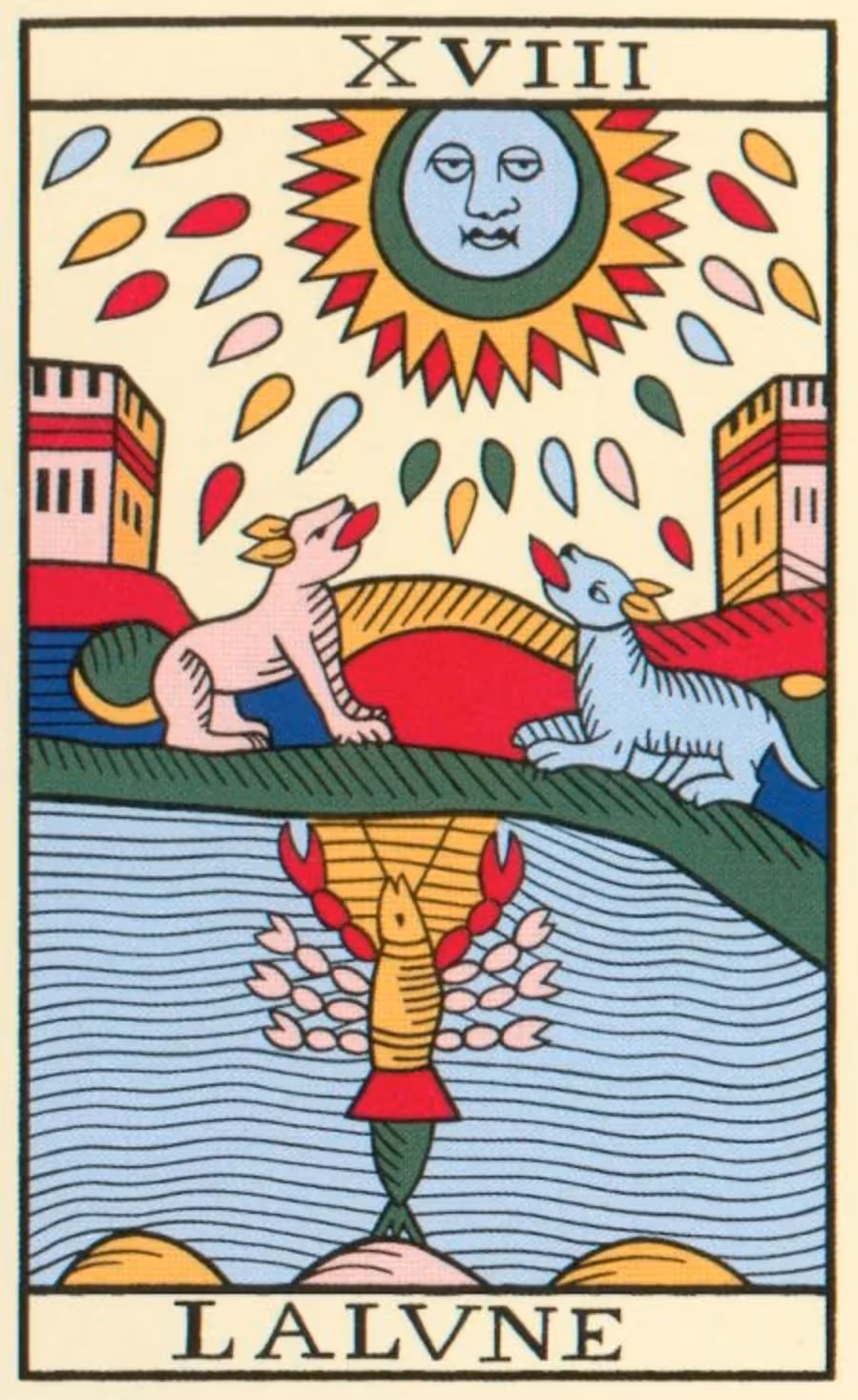 The Moon tarot card from the Rider deck