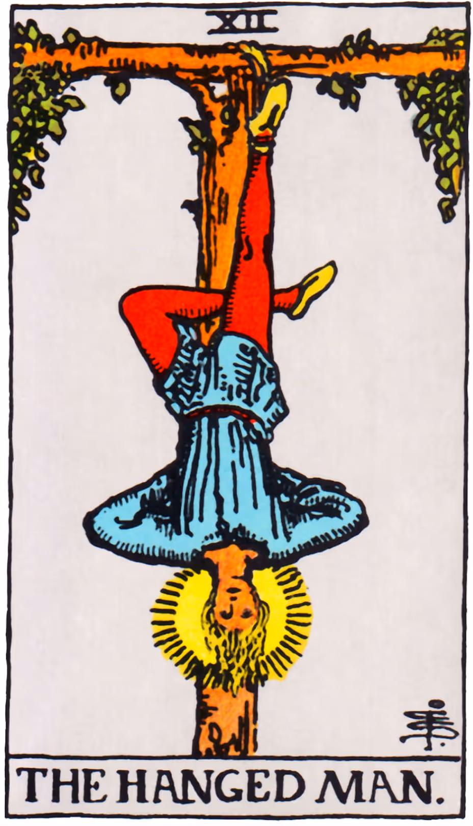 The Hanged Man tarot card from the Rider deck