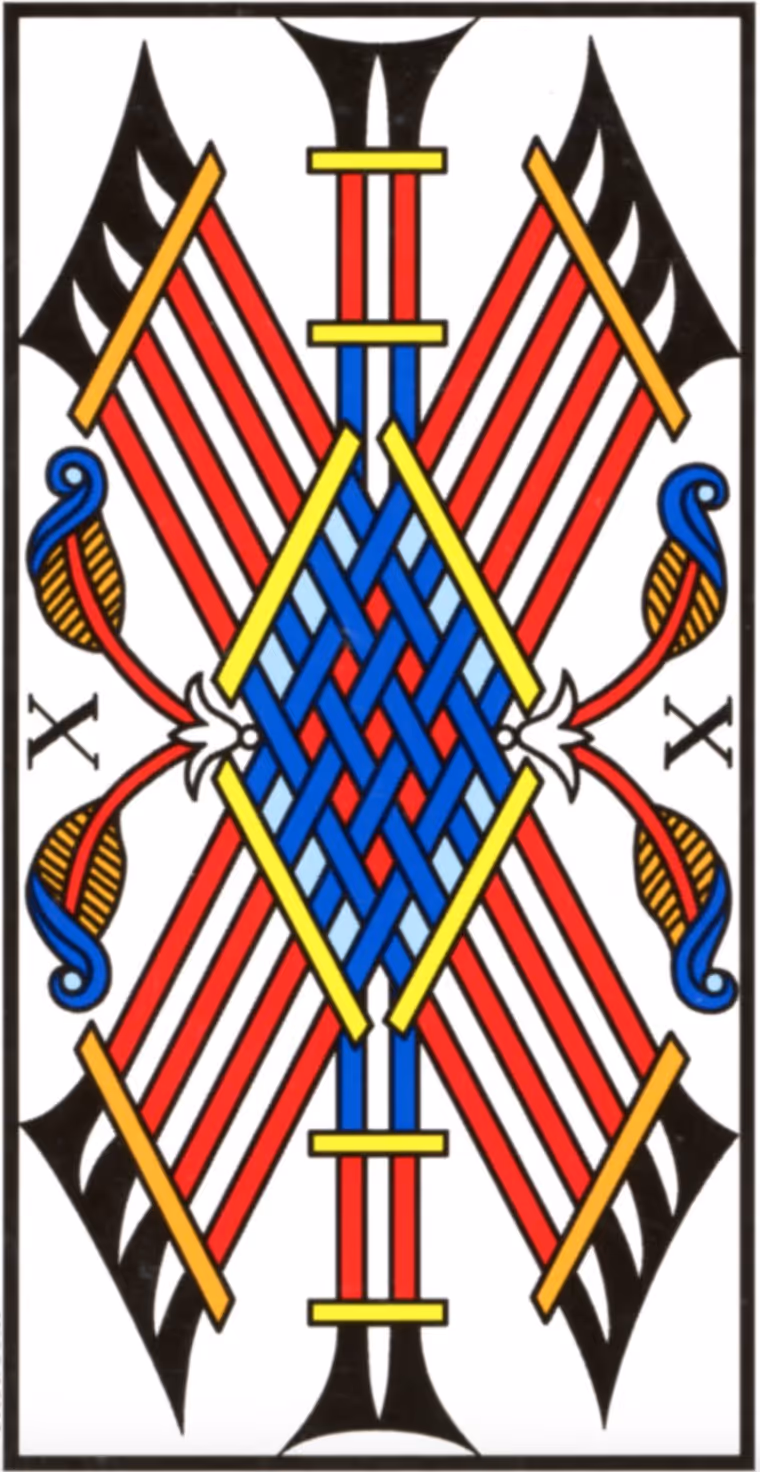 Ten of Wands tarot card from the Thoth deck