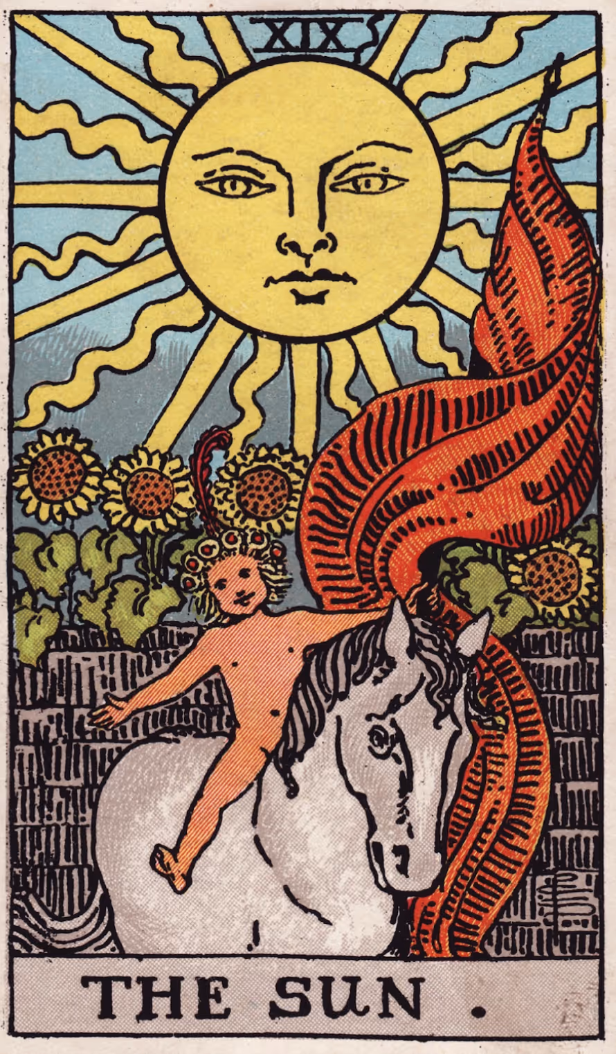 The Sun tarot card from the Rider deck