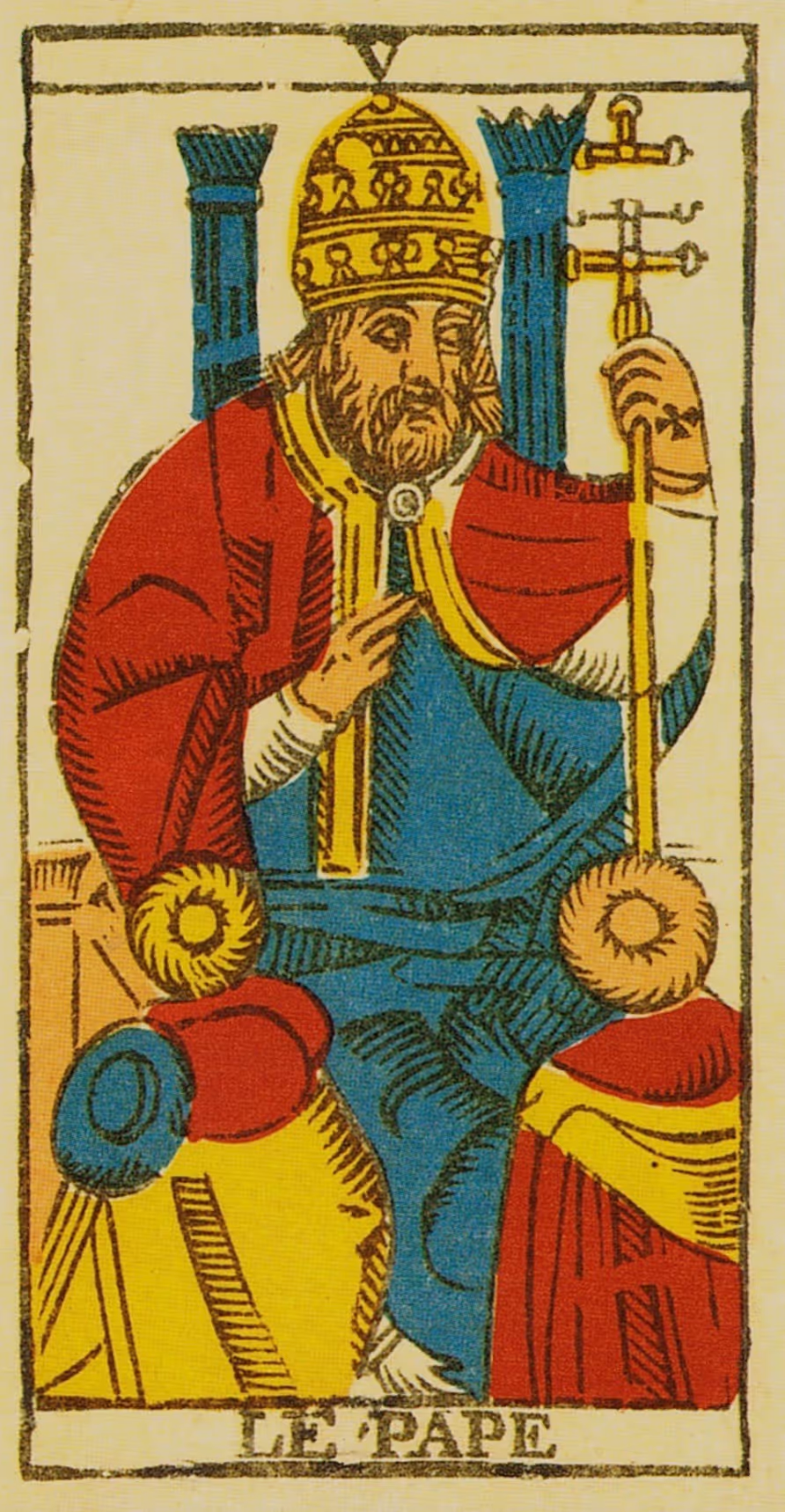 The Hierophant tarot card from the Marseille deck