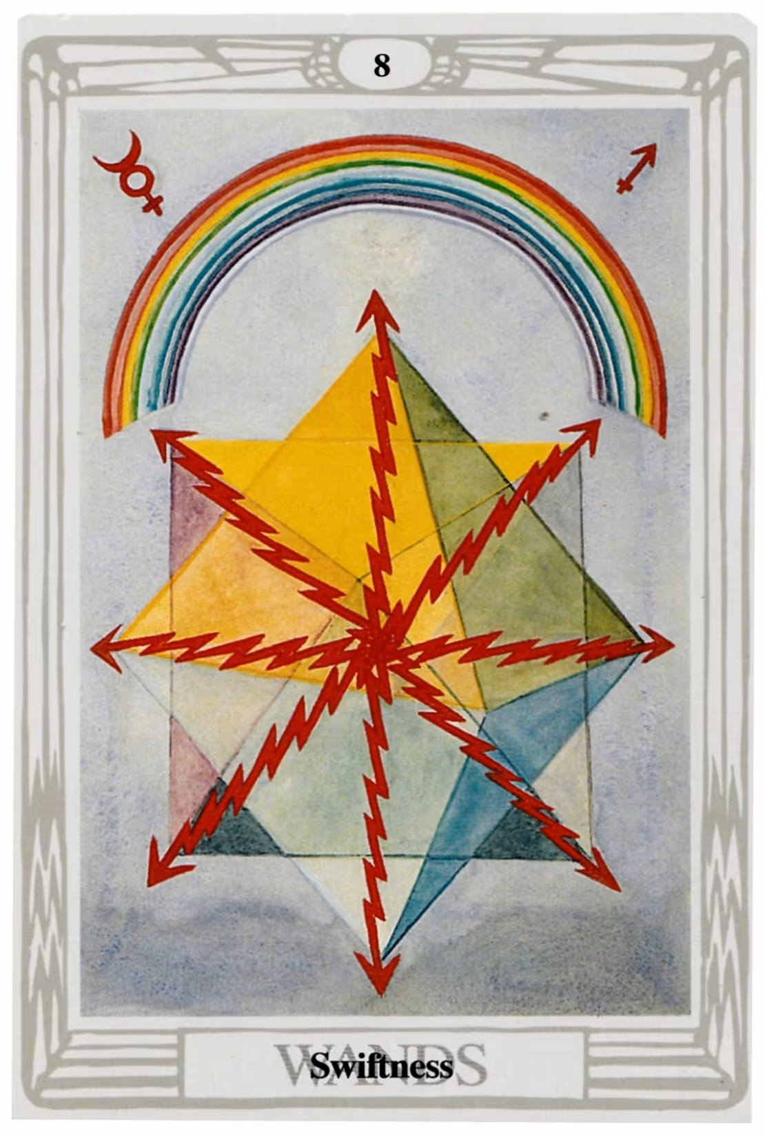 Eight of Wands tarot card from the Thoth deck