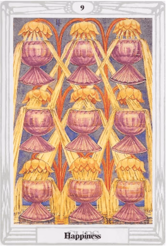 Happiness, the Nine of Cups tarot card from the Thoth deck