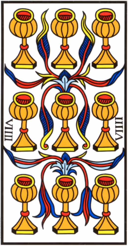 Happiness, the Nine of Cups tarot card from the Thoth deck