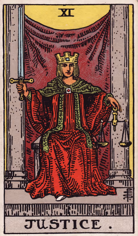 Justice/Adjustment tarot card from the Rider deck