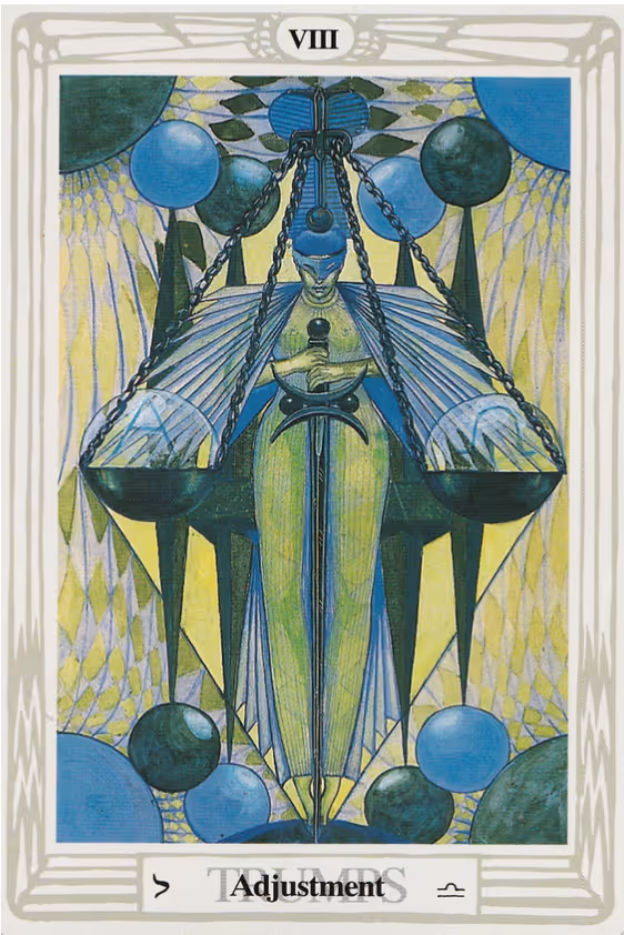 Justice/Adjustment tarot card from the Thoth deck