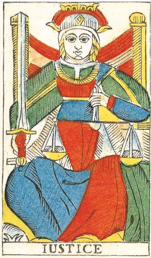 Justice/Adjustment tarot card from the Thoth deck