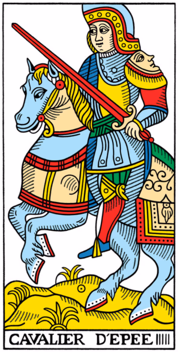 Knight of Swords tarot card from the Thoth deck