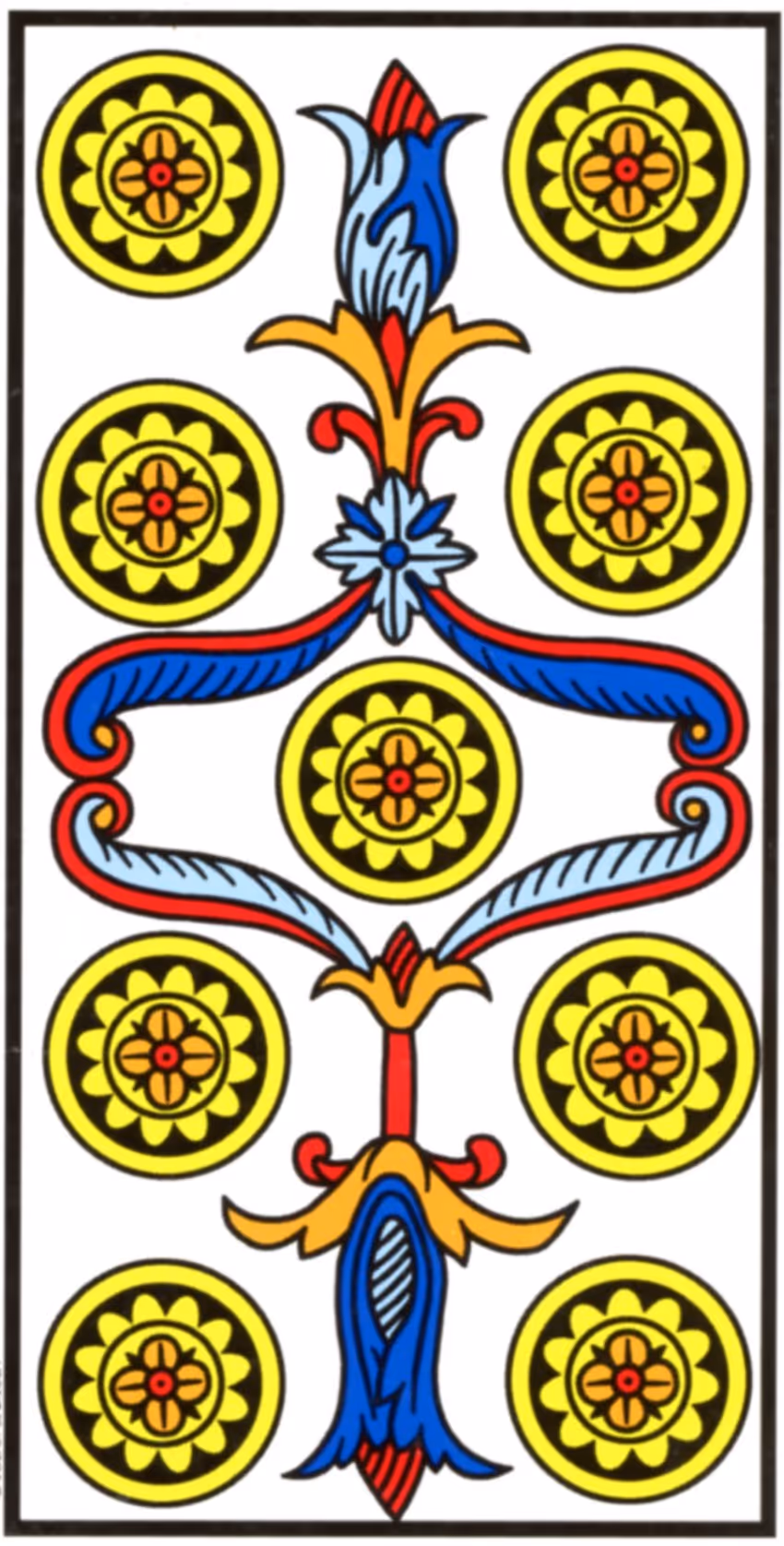 Gain, the Nine of Disks tarot card from the Thoth deck
