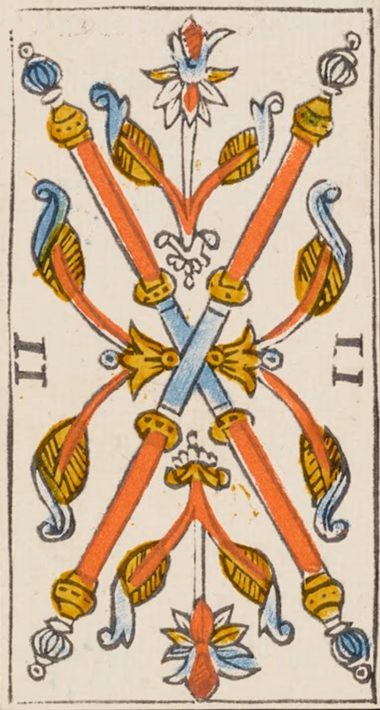 The Two of Wands tarot card from the Thoth deck