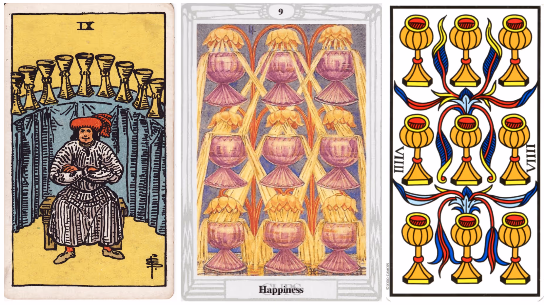 Happiness, the Nine of Cups (Tarot Triptych)