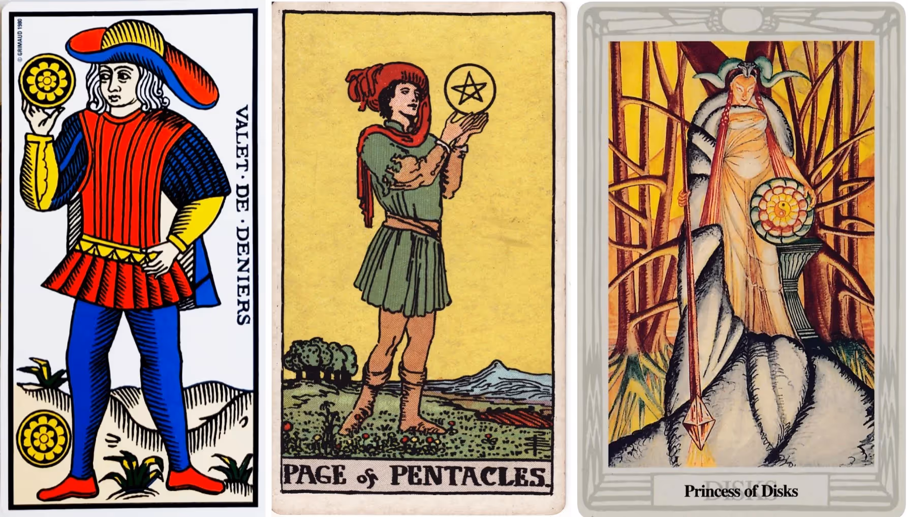 Page and Princess of Disks (Tarot Triptych)