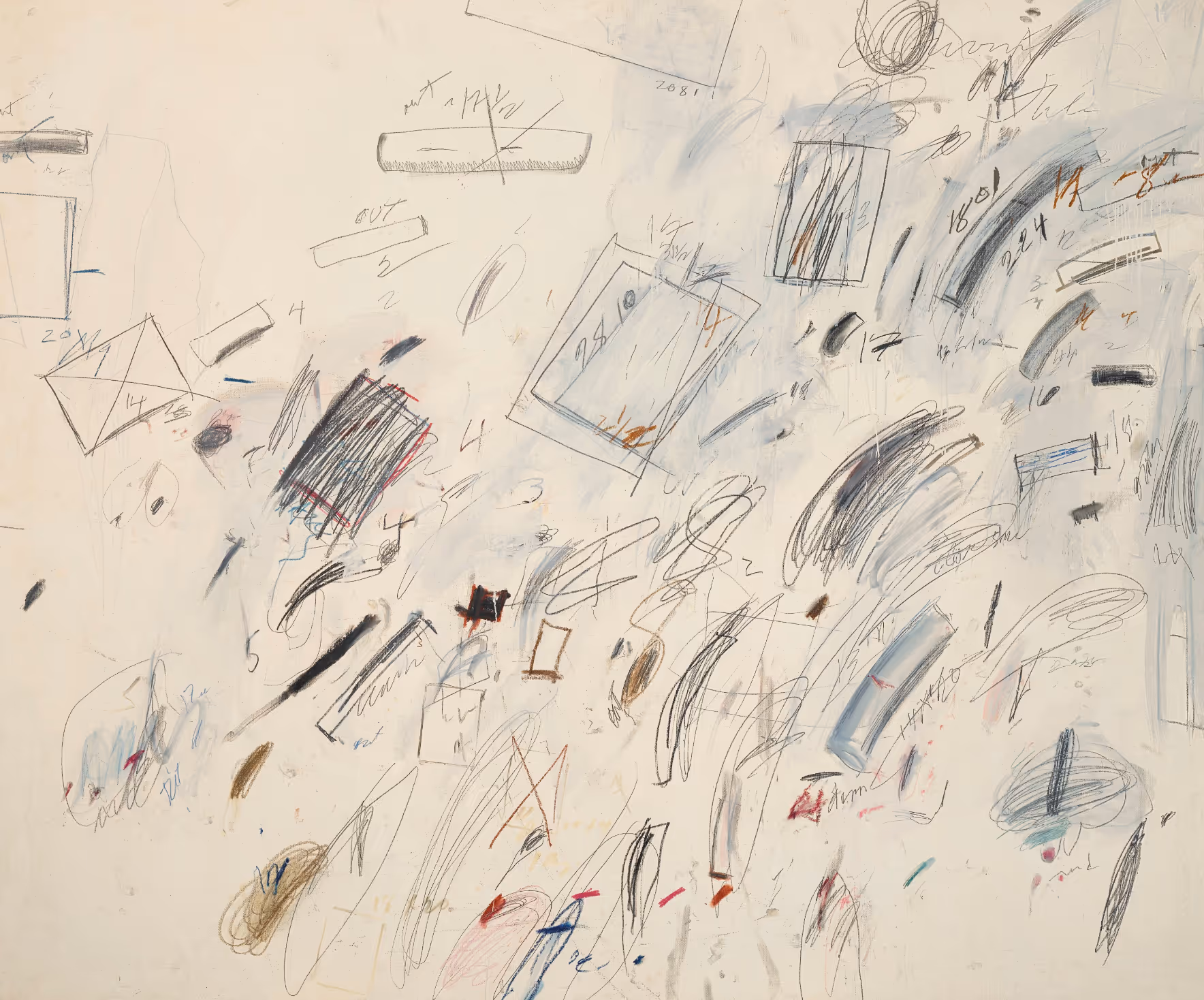 CY TWOMBLY, 1969. OIL, WAX CRAYON, GRAPHITE AND FELT-TIP ON CANVAS.
