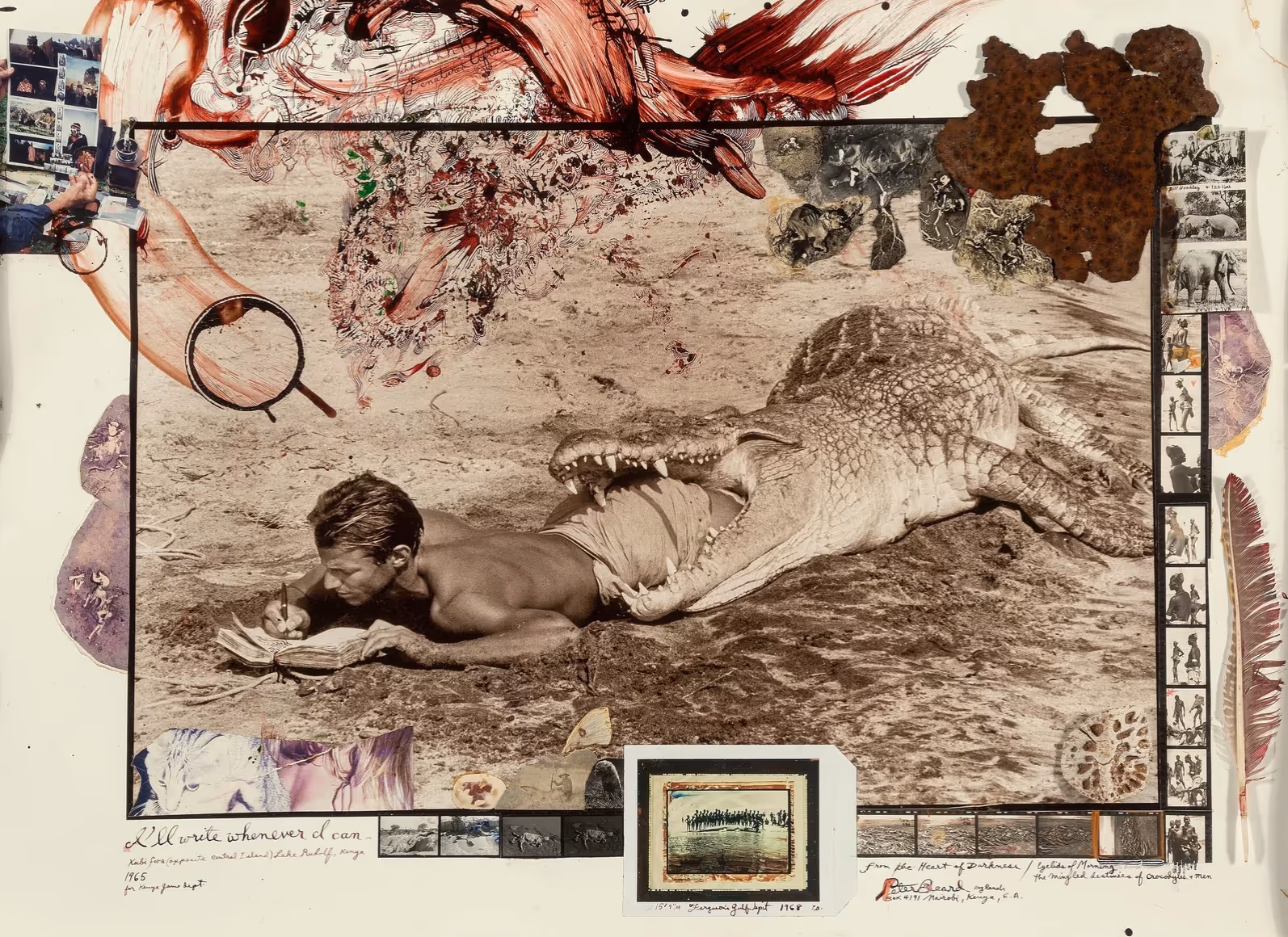 PETER BEARD, c.1960. SILVER GELATIN PRINT WITH OIL PAINT, BLOOD, NATURAL ELEMENTS, AND COLLAGE.