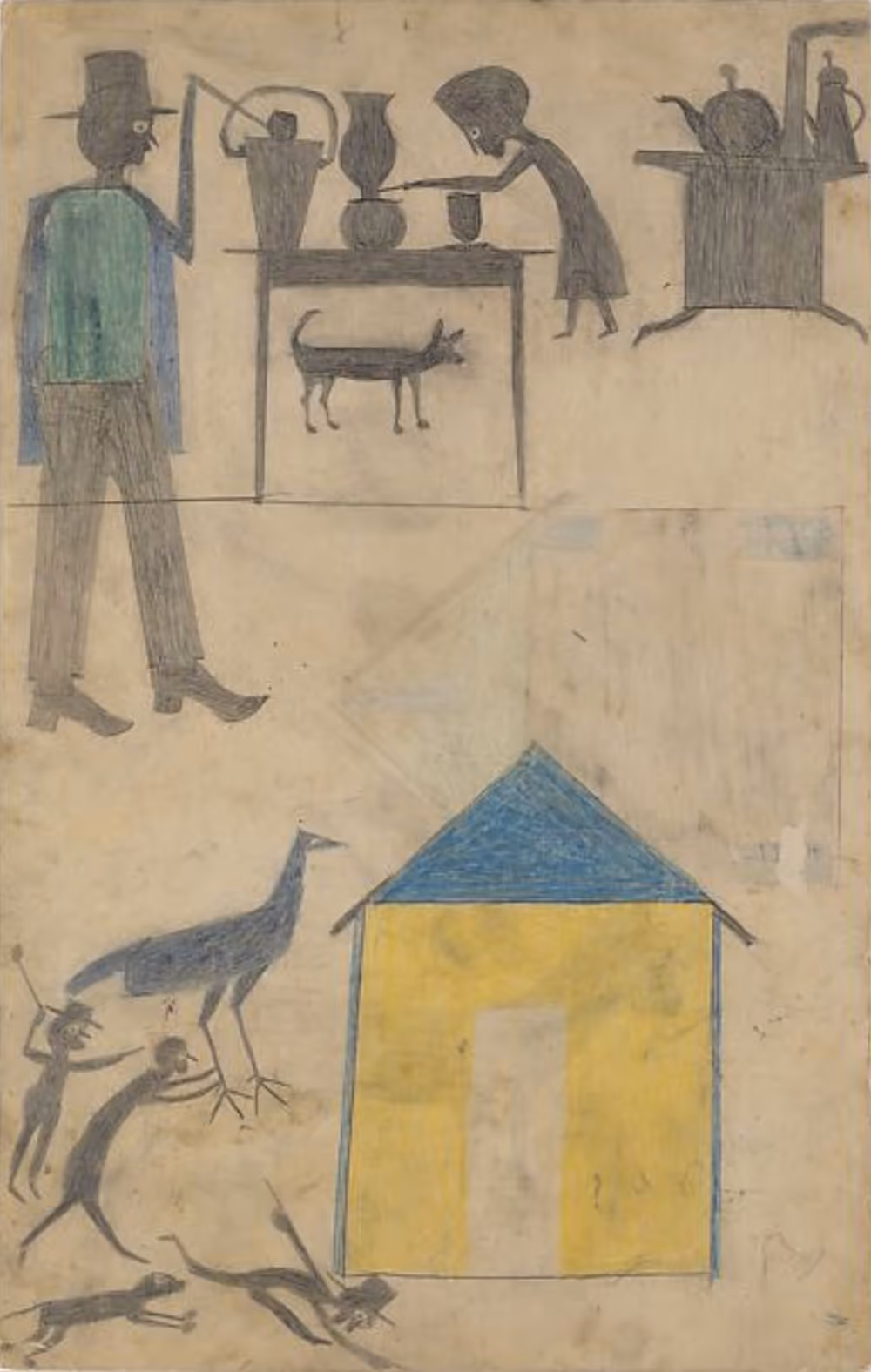BILL TRAYLOR, c.1942. PENCIL AND COLORED PENCIL ON CARDBOARD