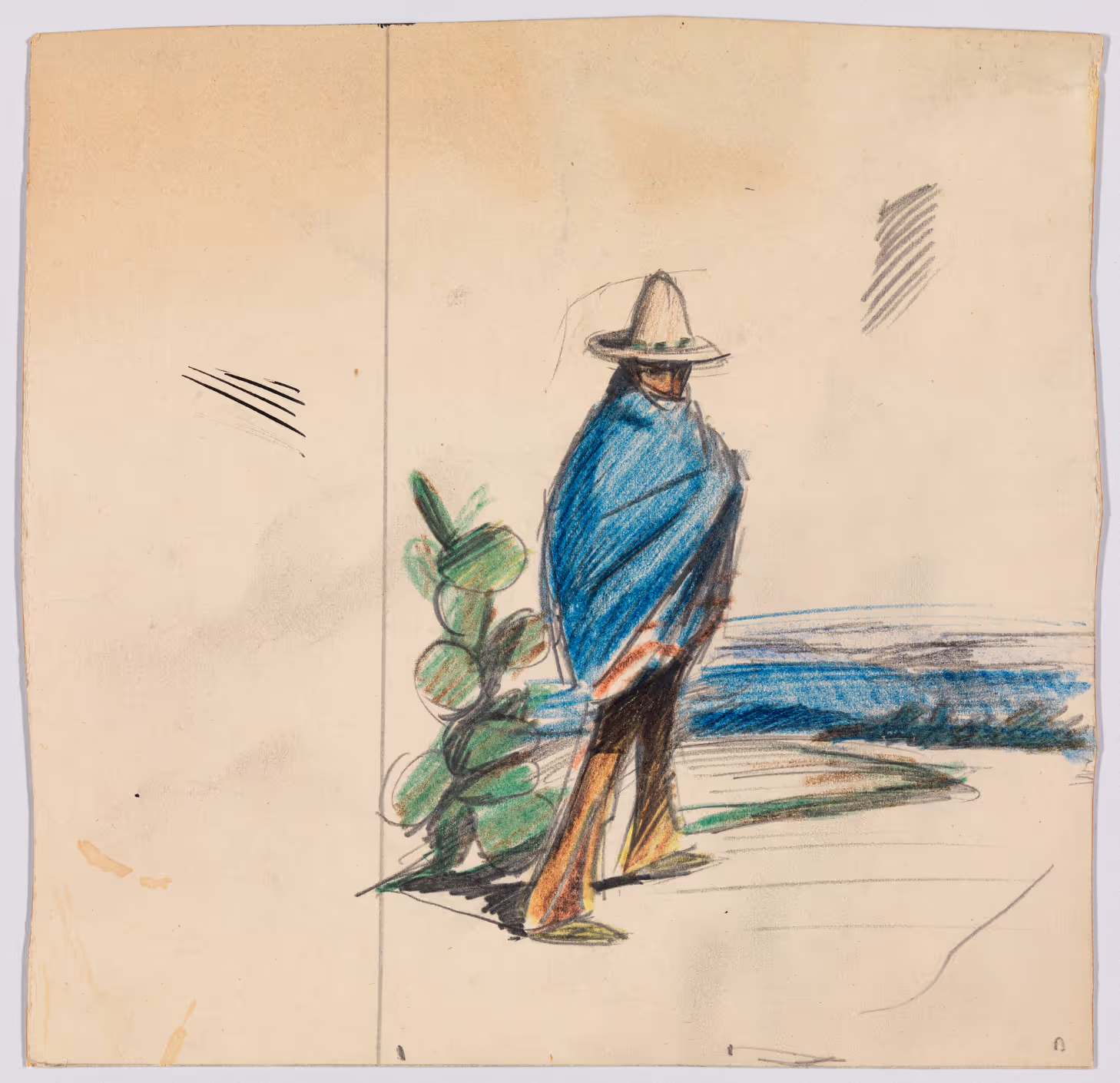 EDWARD HOPPER, DATE UNKNOWN. COLOURED PENCIL AND GRAPHITE ON PAPER.