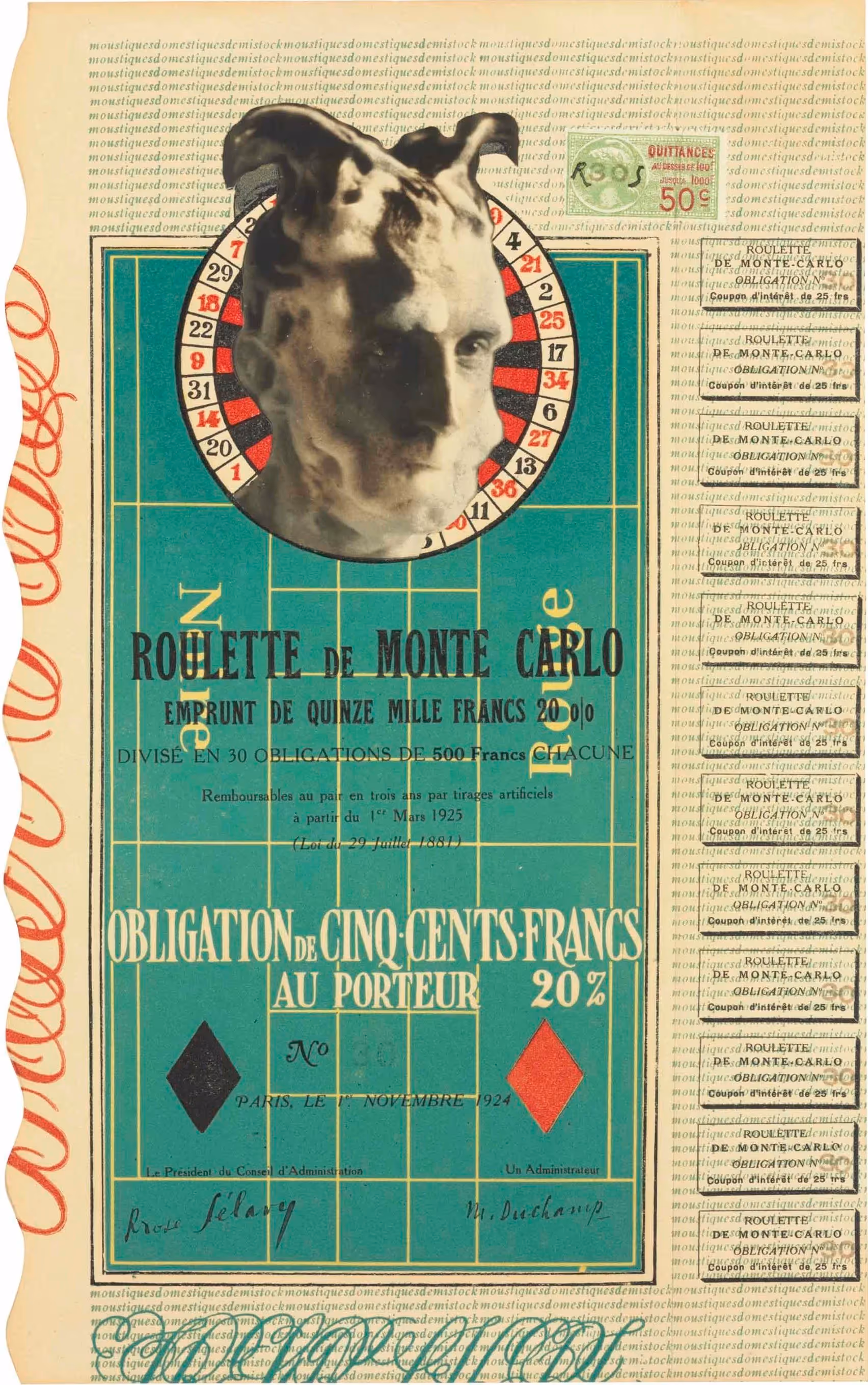 MARCEL DUCHAMP, 1924. PHOTO-COLLAGE ON LETTERPRESS.
