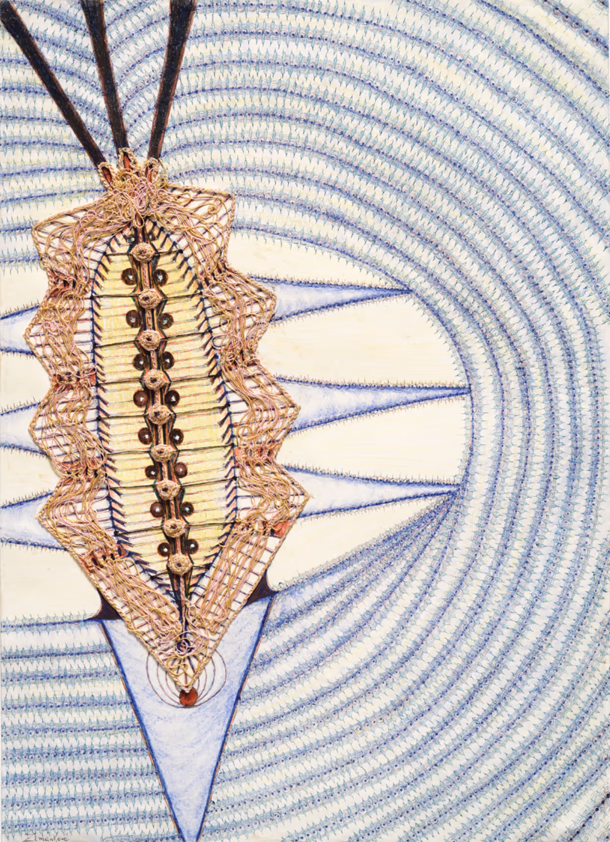 ANNA KEMÁNKOVÁ, c.1970, PASTEL ON PAPER WITH YARN