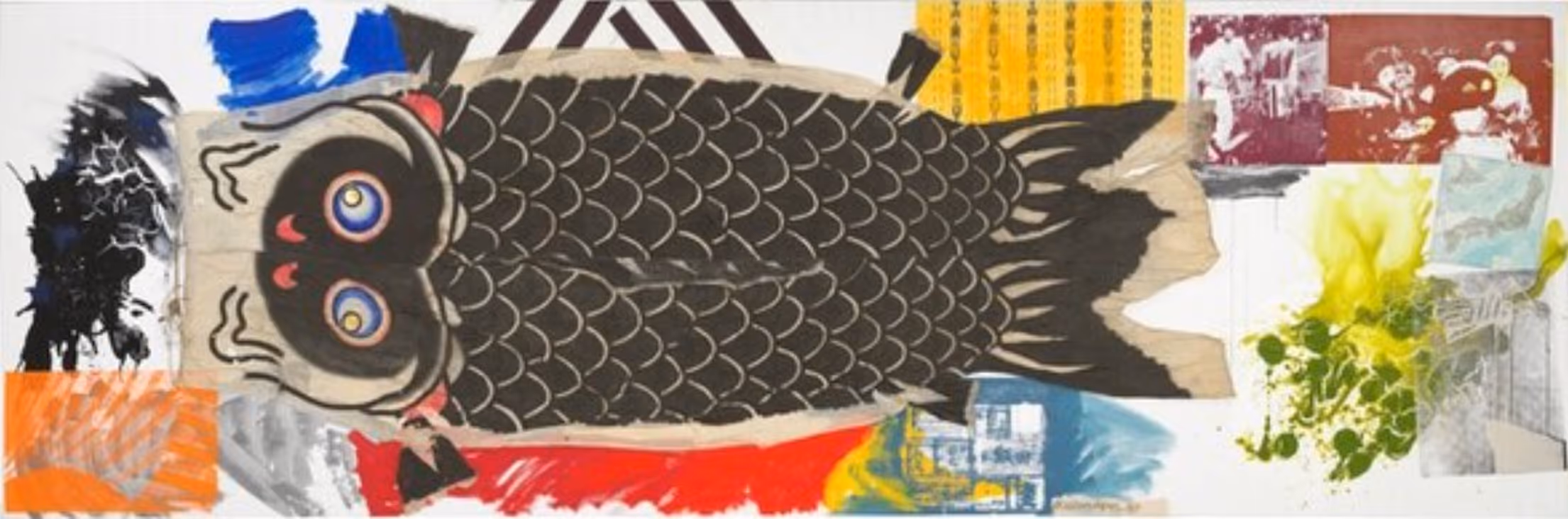 ROBERT RAUSCHENBERG, 1987. ACRYLIC AND FABRIC COLLAGE ON CANVAS.