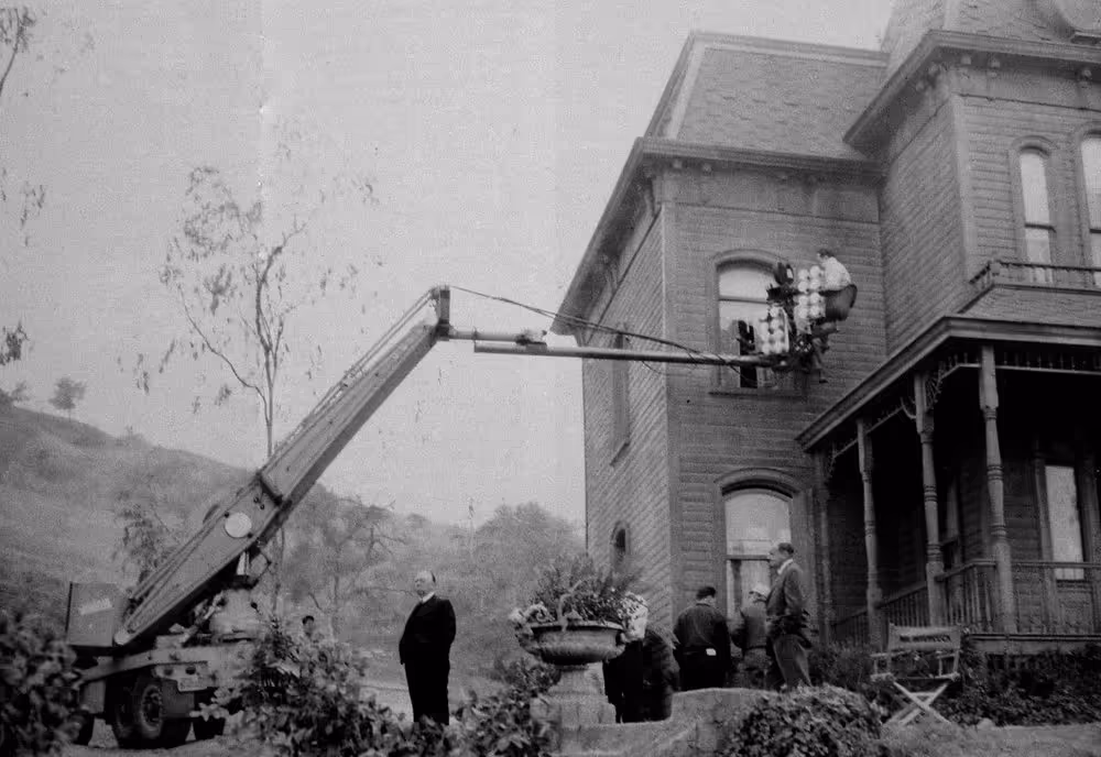 Hitchcock directing Grace Kelly during the filming of Dial M for Murder, 1954.