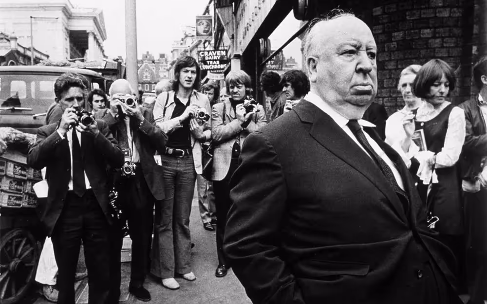 Hitchcock in London during the filming of Frenzy, 1972.