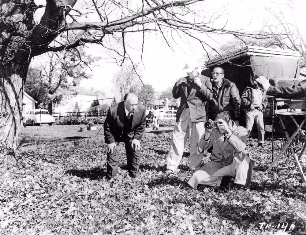 Hitchcock during the filming of To Catch a Thief, 1955