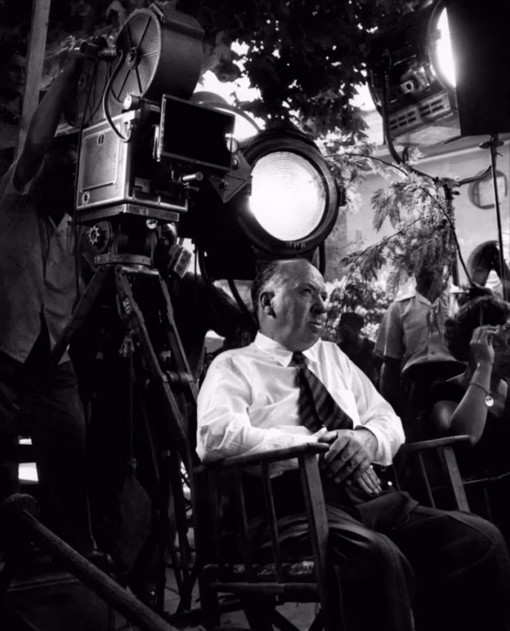 Hitchcock during the filming of The Trouble with Harry, 1955