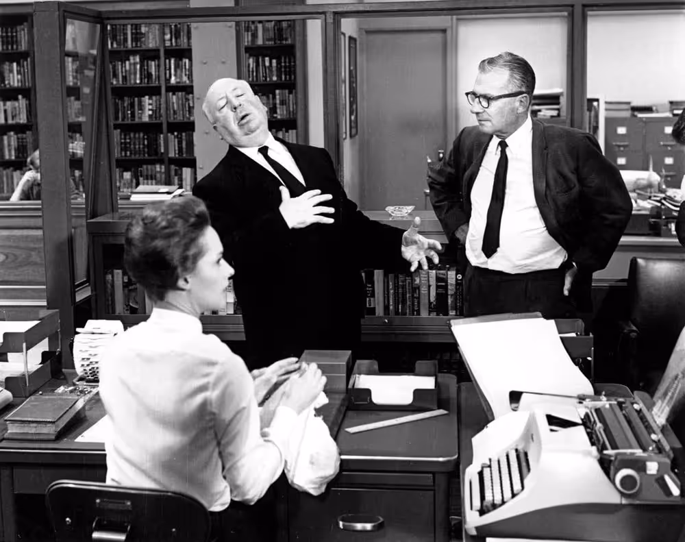 Hitchcock on the set of Marnie, 1964