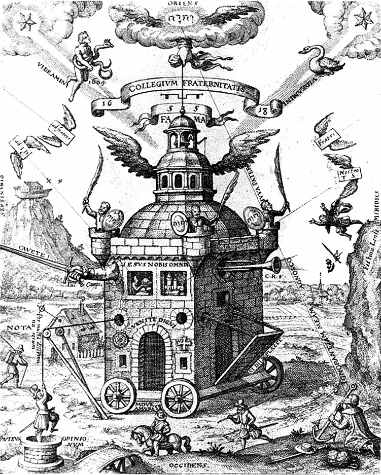 The Temple of the Rose Cross, Teophilus Schweighardt Constantiens, 1618. Magical depiction of a Rosicrucianist clubhouse