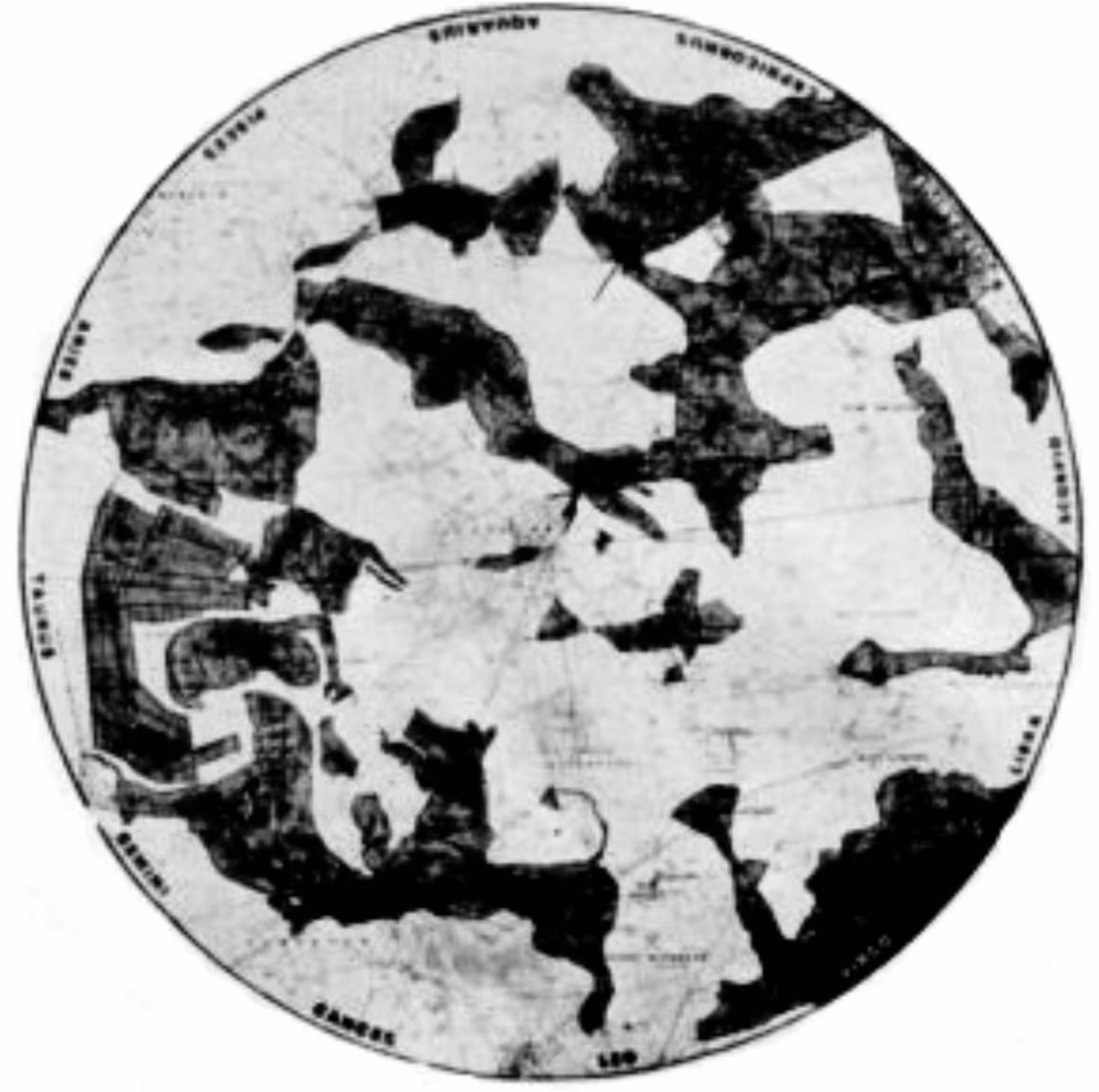 A map of Glastonbury with the Zodiac earth effigies superimposed above